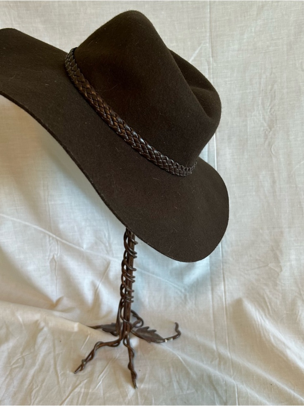 Unisex Fedora Wide Brimmed 100% Wool Hat Brown Faux Leather Band One Size - Picture 5 of 6